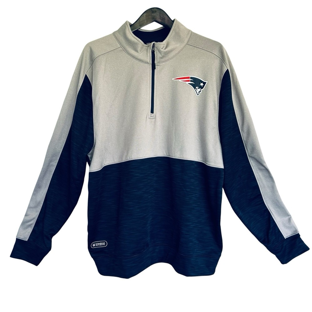New England Patriots NFL Combine Authentic 1/4 Zip Pullover XL Gray Blue